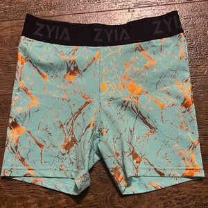 ZYIA Turquoise and Orange Splatter Shorts